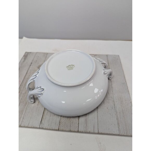 Vintage Kutani Serving Vegetable Bowl with Lid White & Silver Gray Bursts Japan - Picture 9 of 11